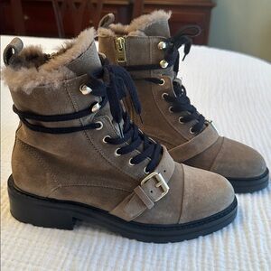 All Saints Donita Combat Boot with Genuine Shearling Trim - size 37 US 6 1/2
